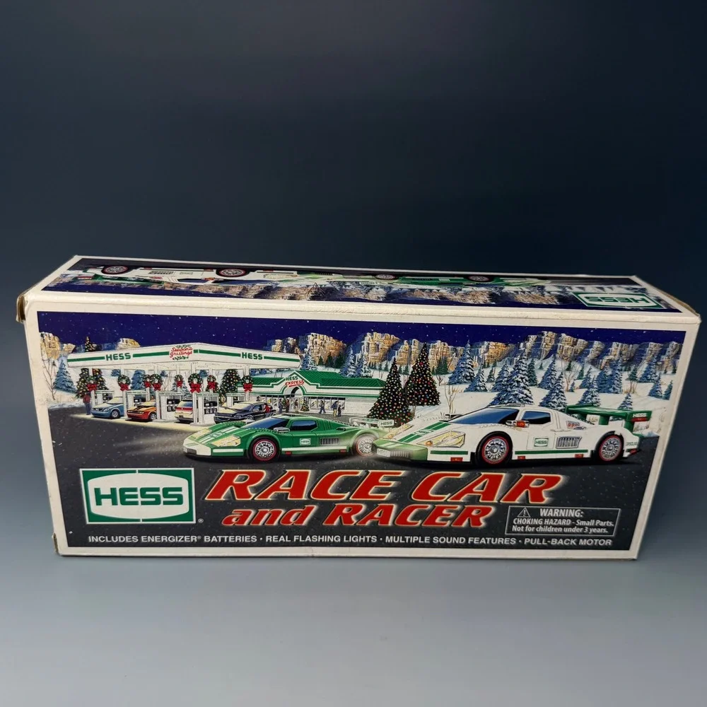 Hess 2009 Race Car and Racer Toy‎ Set Green White Flashing Lights Sounds Motor